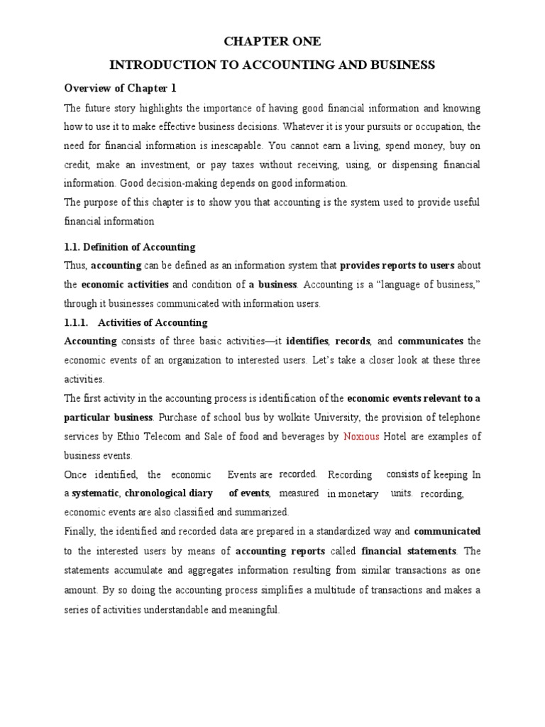Chapter One Introduction To Accounting and Business | PDF | Finance ...