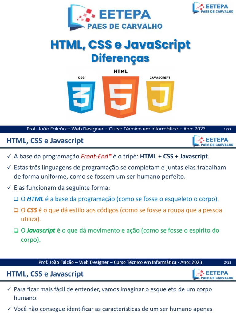 WEB - HTML-CSS-JavaScript-Diferenças | PDF | Html | Desenvolvimento de ...