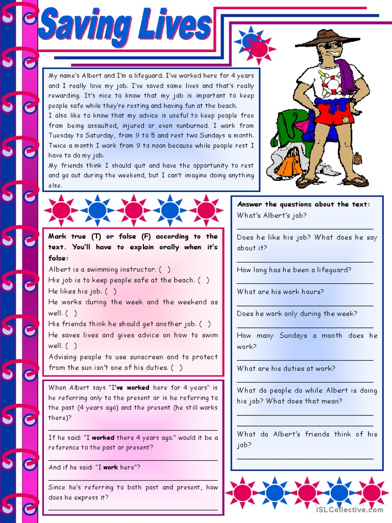 Saving Lives - Reading Comprehension + Grammar (Present Perfect + For ...