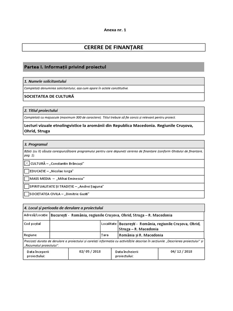 Anexa - 1 - Cererea - de - Finantare Final | PDF