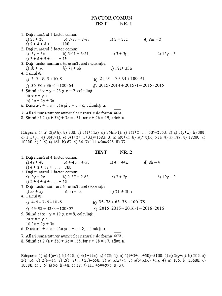 Test Factor Comun | PDF