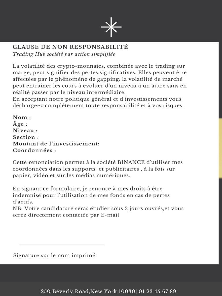 Contrat de Non Responsabilité PDF