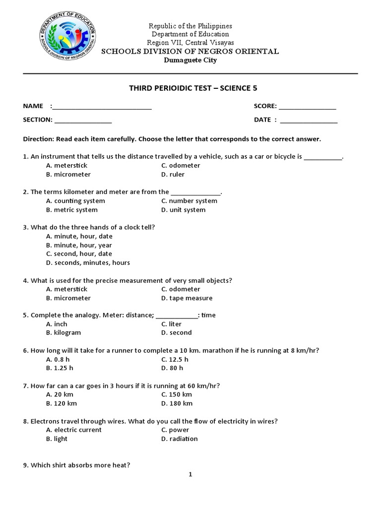 Science 5 Q3 Assessment Test | PDF
