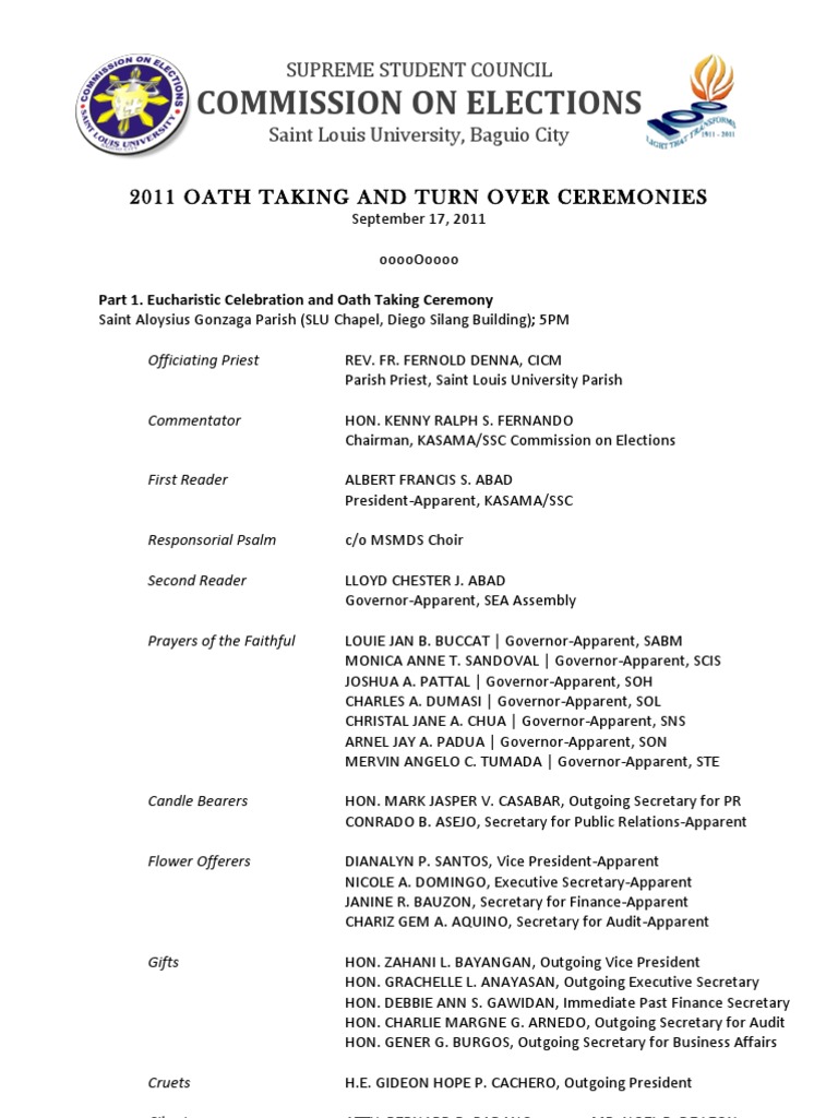 Oath Taking and Turn Over Ceremonies Program  Elections