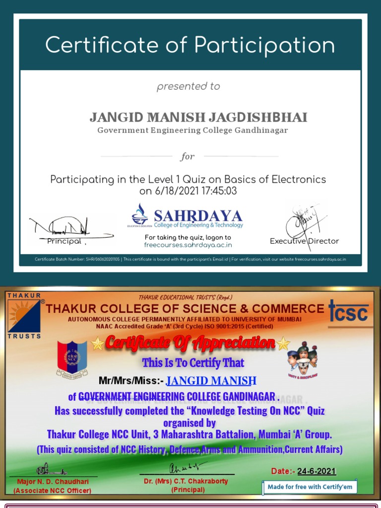 Certificate For 100 Point Activity PDF