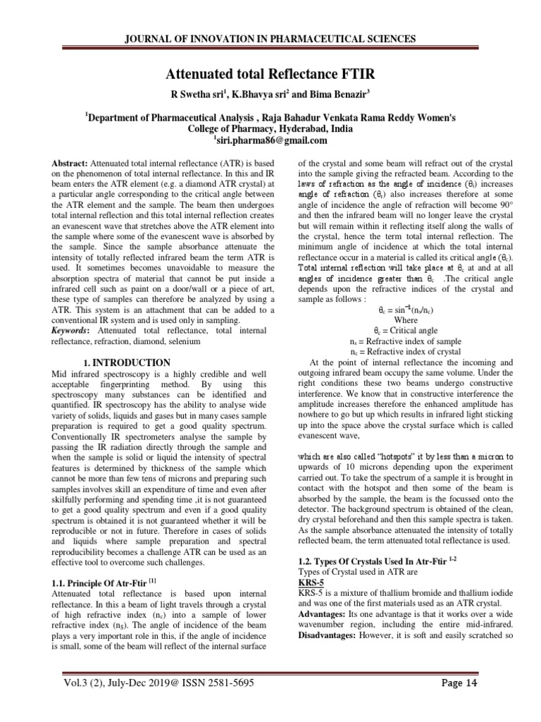 ATR-FTIR: Principles and Applications | PDF | Infrared Spectroscopy ...