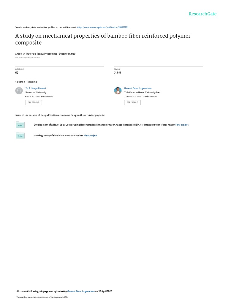 A Study On Mechanical Properties of Bamboo Fiber R | PDF | Composite ...