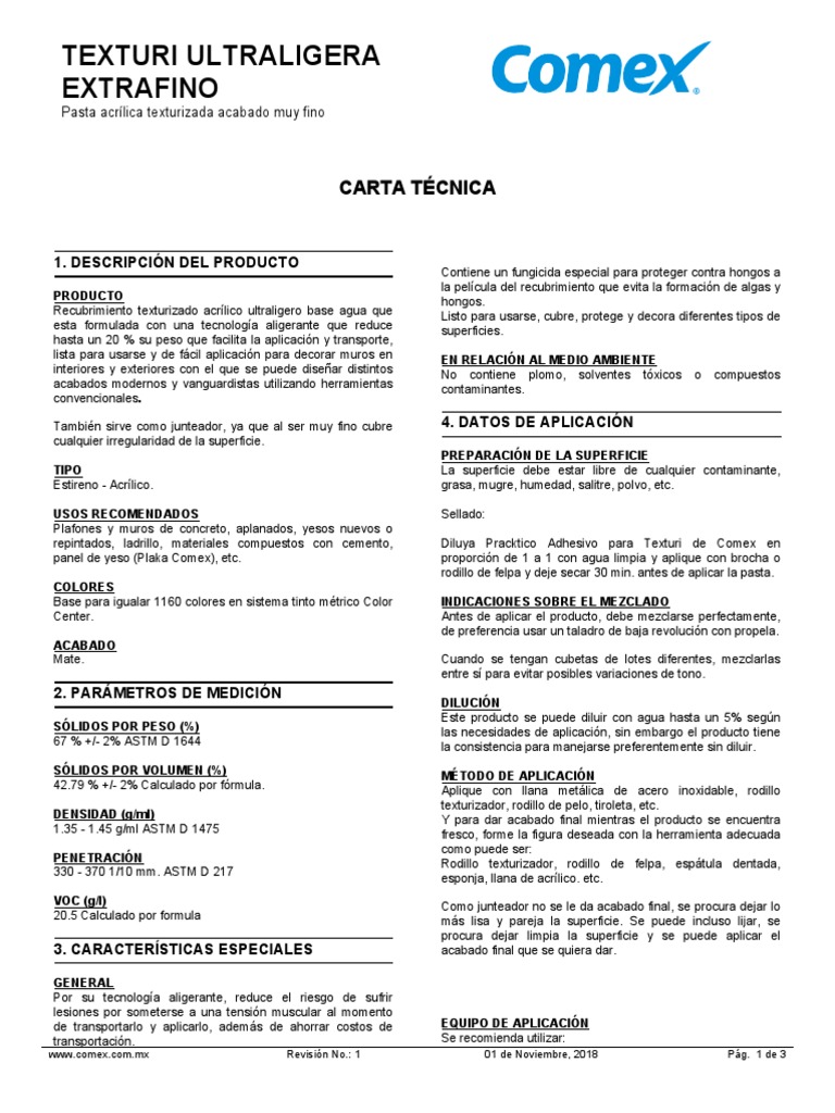 Pasta Texturizada Ultraligera Comex | PDF | Hogar, jardinería y bricolaje