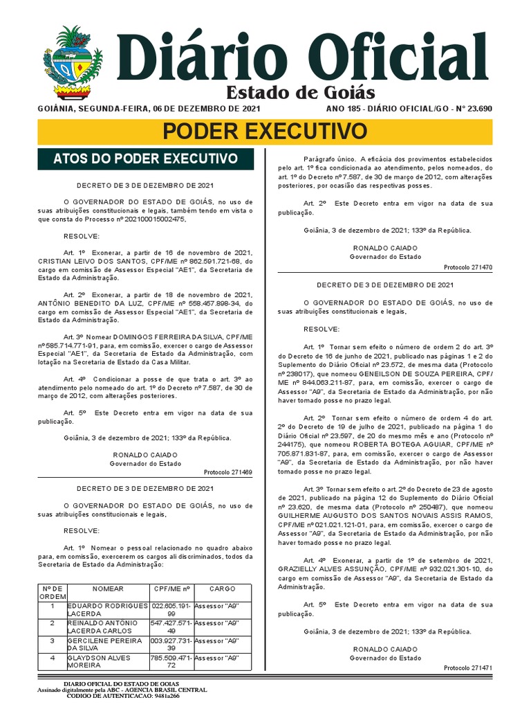 Atos do Poder Executivo em Goiás | PDF | Secretário de Estado | Estado