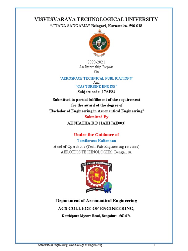 Vtu internship report on aerospace technical publications and gas