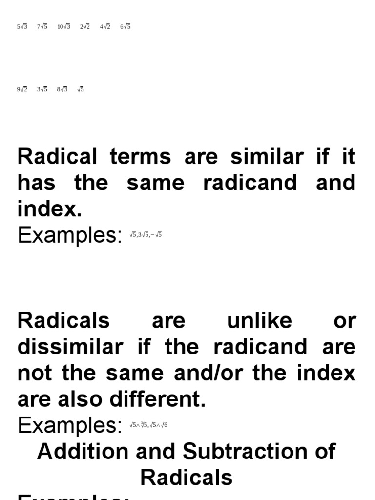 Addition of Radicals PDF