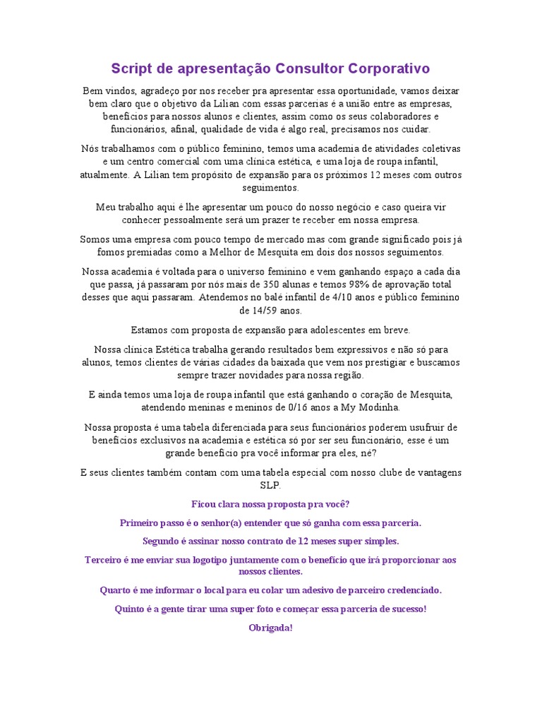 Script de Apresentação Consultor Corporativo | PDF