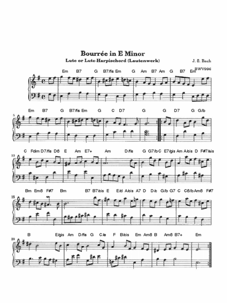 BOURREE IN E MINOR With Chords | PDF
