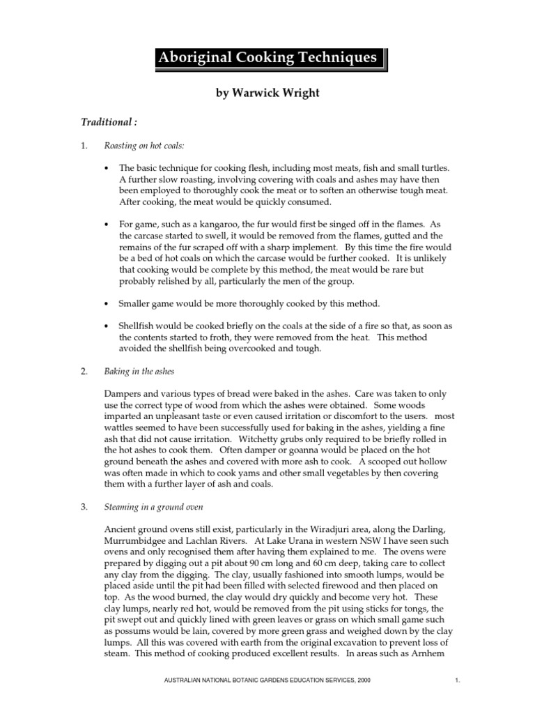 Aboriginal Cooking Techniques 2006 | PDF