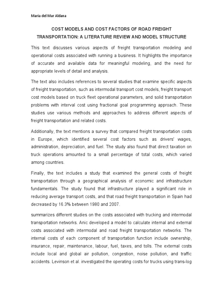 Cost models and cost factors of road freight transportation pdf