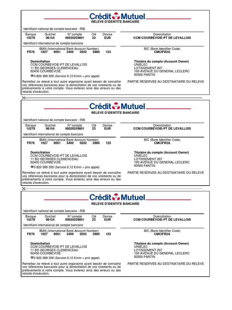 RIB et IBAN Crédit Mutuel | PDF | Paiements | Argent