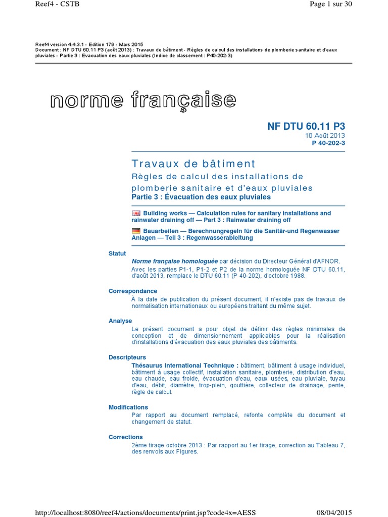 NF DTU 60.11 P3 Réseaux EP | PDF | Code de la construction et de l ...