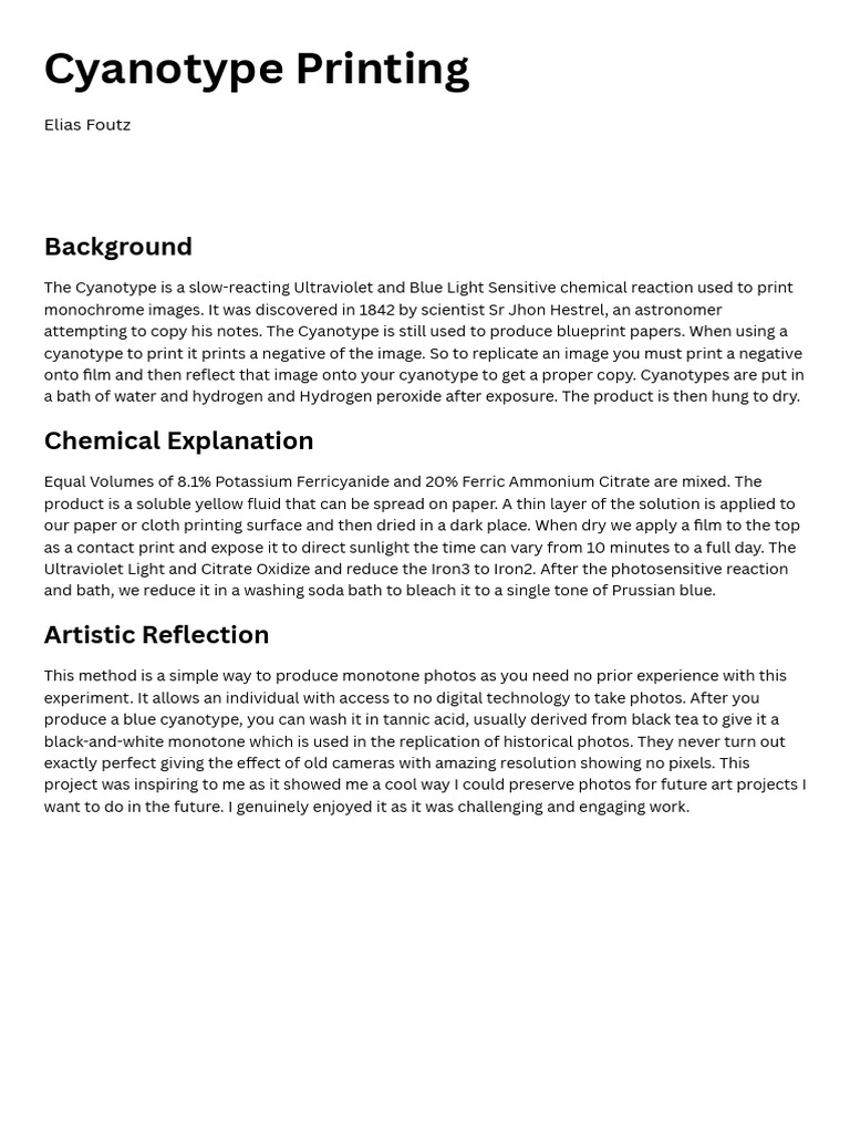 Cyanotype Printing Process Guide | PDF | Art | Science & Mathematics