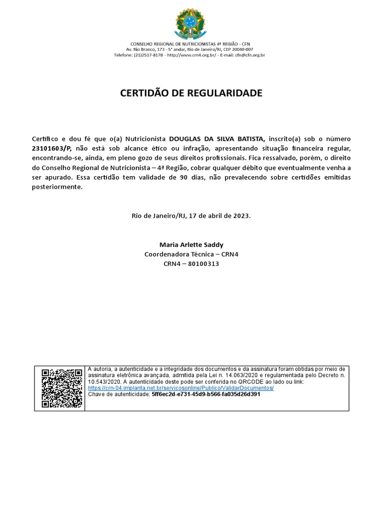 Declaração de Regularidade | PDF | Direito