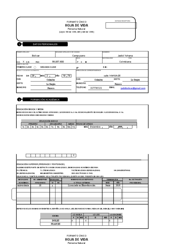 Formato hoja de vida funcion publica pdf