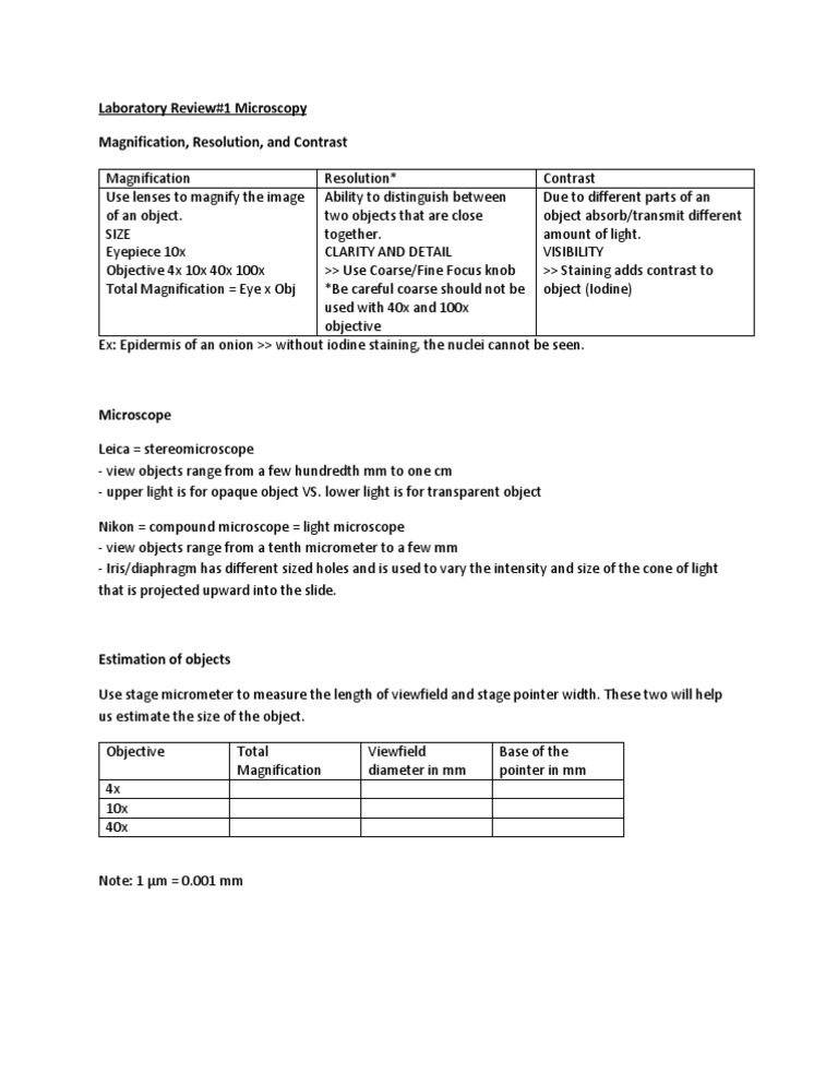 Microscope Review Sheet | PDF | Teaching Methods & Materials | Science ...
