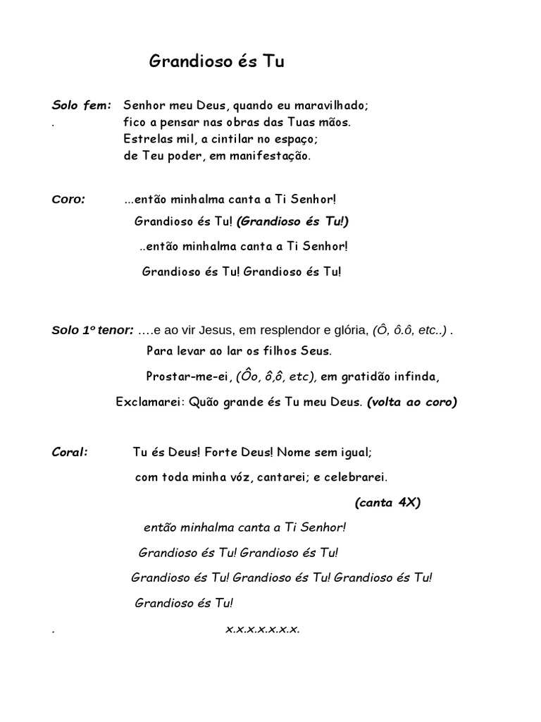 Letra do Hino Grandioso és Tu | PDF | Religião e Espiritualidade
