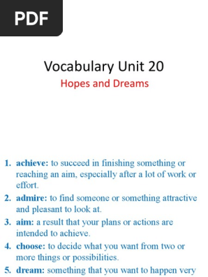Vocabulary Unit 20 - Hopes and Dreams 2° grade