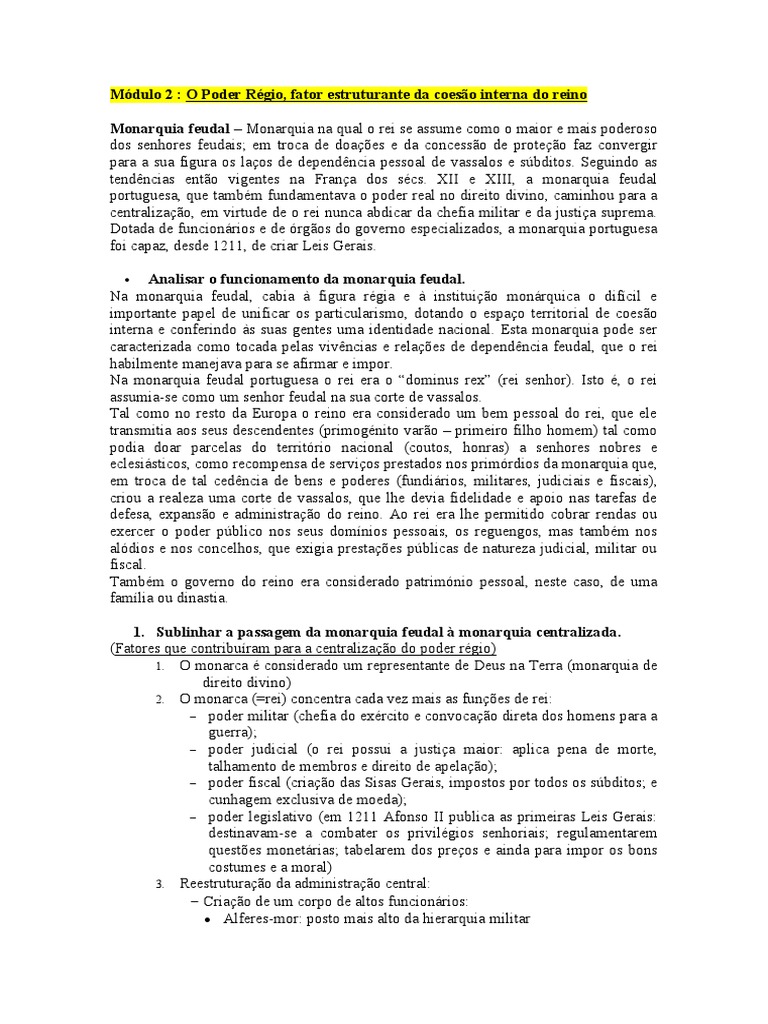 CENTRALIZAÇÃO DO PODER RÉGIO | PDF