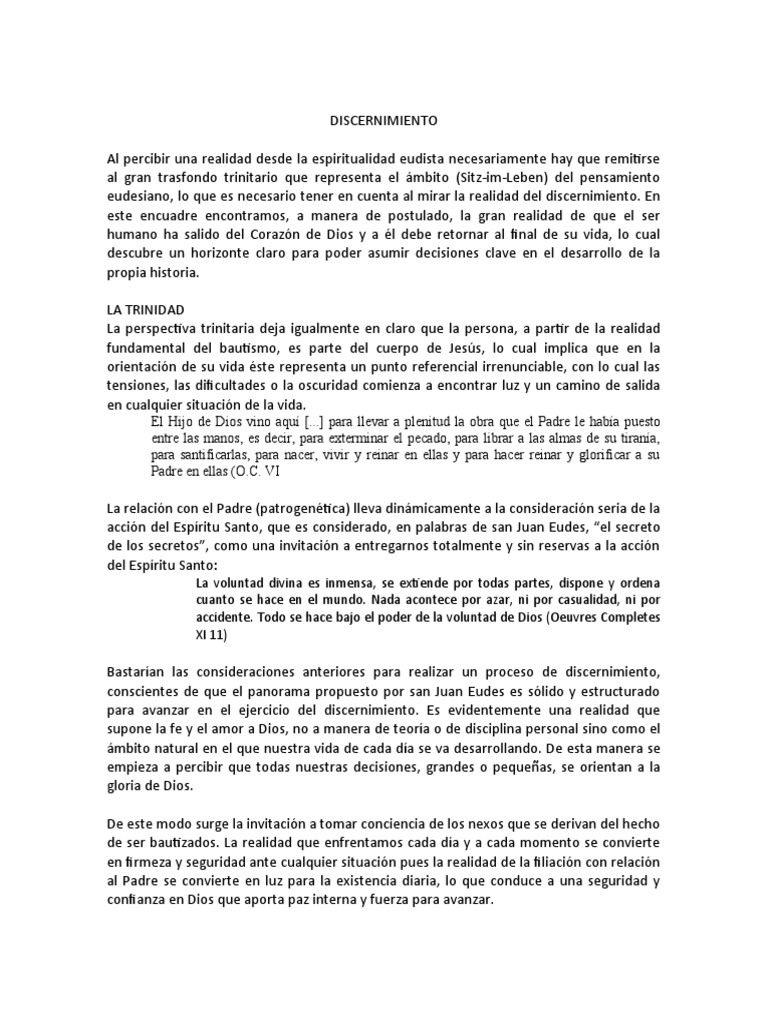 Discernimiento en la Espiritualidad Eudista | PDF