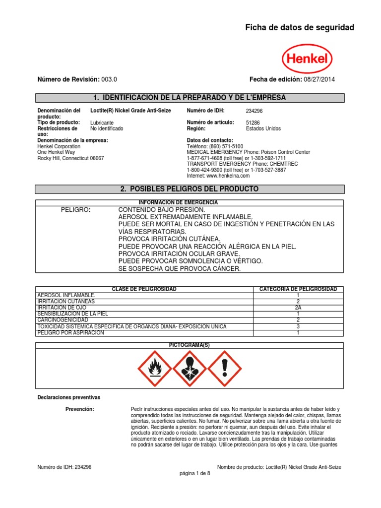 Loctite Nickel AntiSeize Hoja de Seguridad PDF