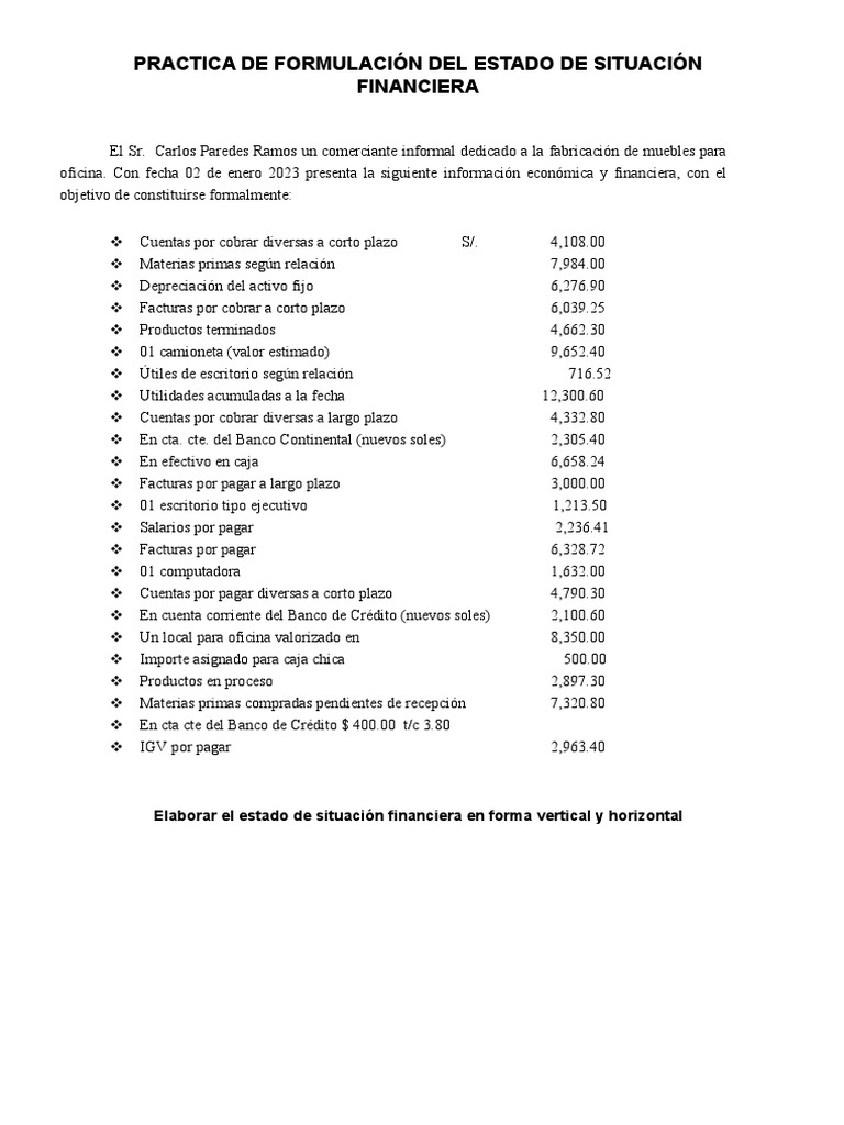 Practica de Formulación Del Estado de Situación Financiera 1 | PDF