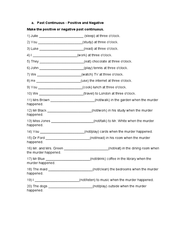 Past Continuous Exercises | PDF