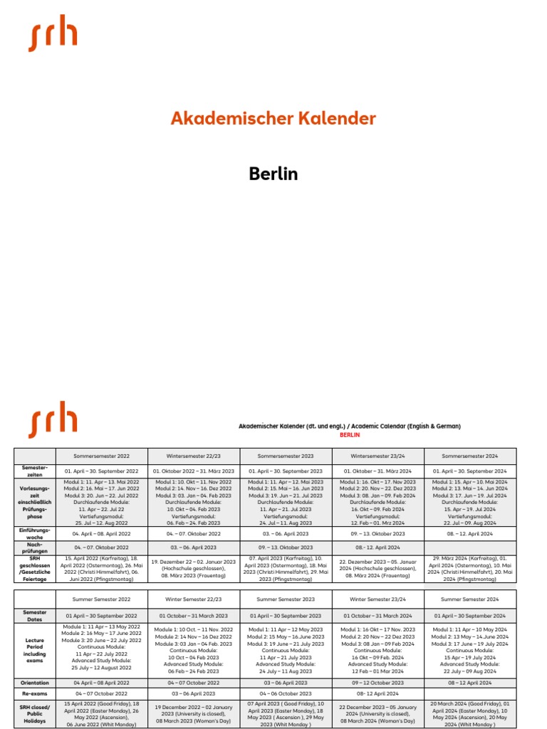 Akademischer Kalender Ab SoSe 22 Berlin | PDF