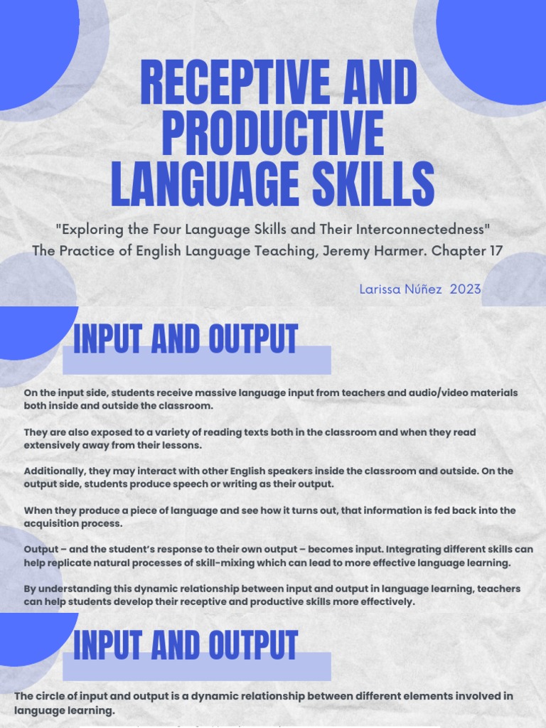 Receptive and Productive Language Skills Larissa Núñez 2023 | PDF ...