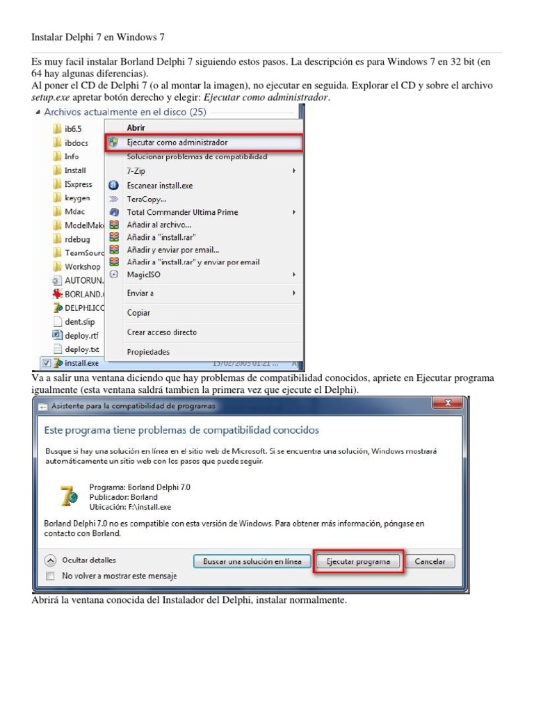 Instalar Delphi 7 en Windows 7 32-bit | PDF | Informática