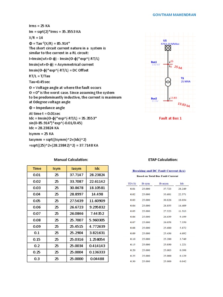 Short Circuit Current Calculation | PDF