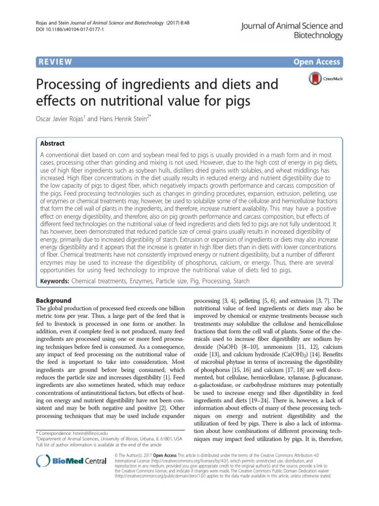 Processing of Ingredients and Diets Effect On Nutritional Value Pigs 2017 PDF Diet