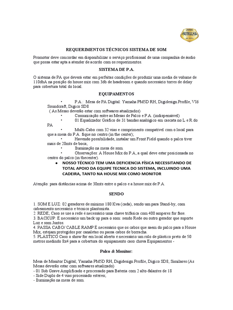 Input list banda patrulha pdf engenharia de udio produ o sonora
