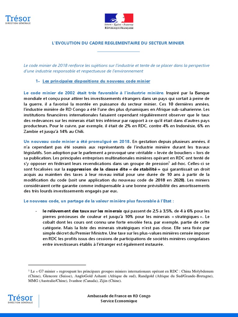 Évolution du Code Minier en RDC 2018 | PDF | Finance et gestion monétaire