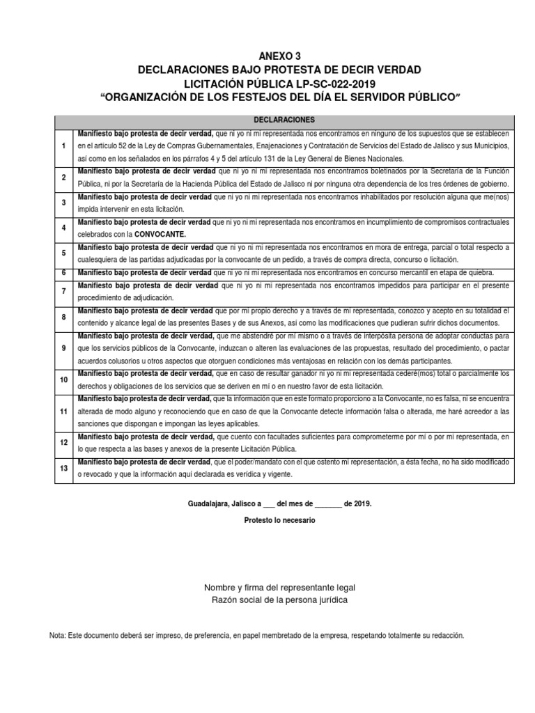 Manifiesto Bajo Protesta de Decir Verdad PDF Gobierno Justicia