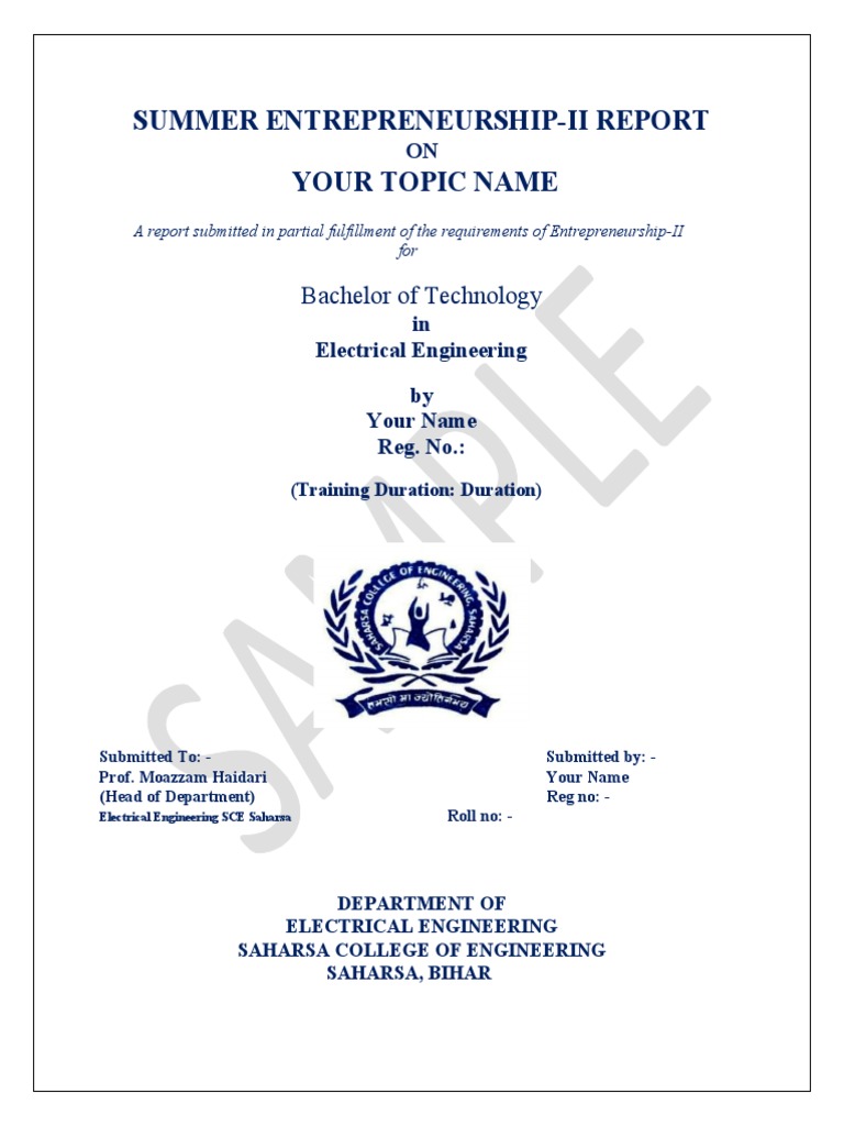 Internship report front page pdf