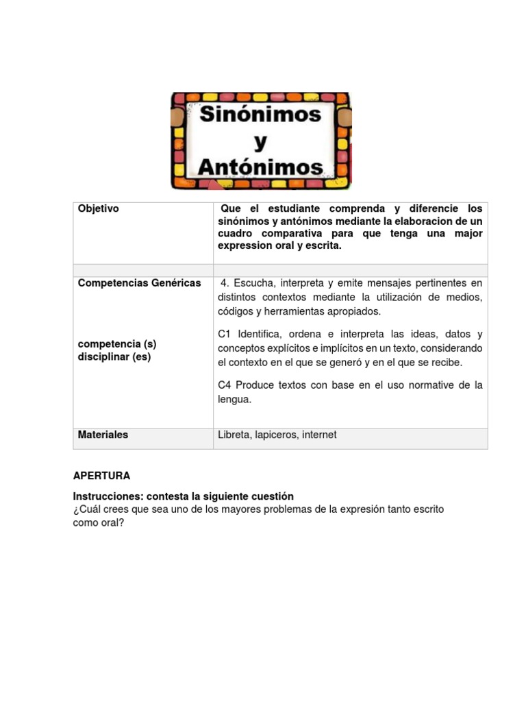 Sinónimos y Antónimos en Comunicación | PDF