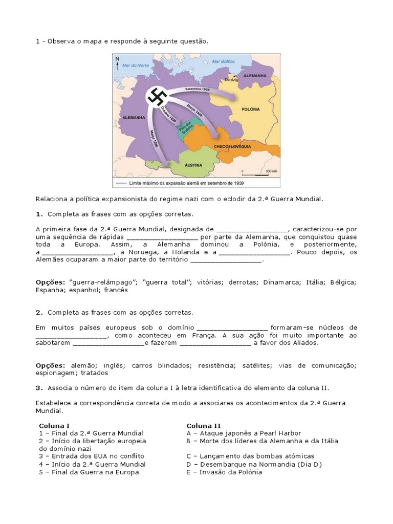 Teste Historia 9 Ano 2 Guerra Mundial | PDF | Segunda Guerra Mundial ...