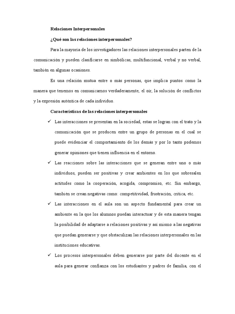 Relaciones Interpersonales en la Escuela | PDF | Salón de clases ...