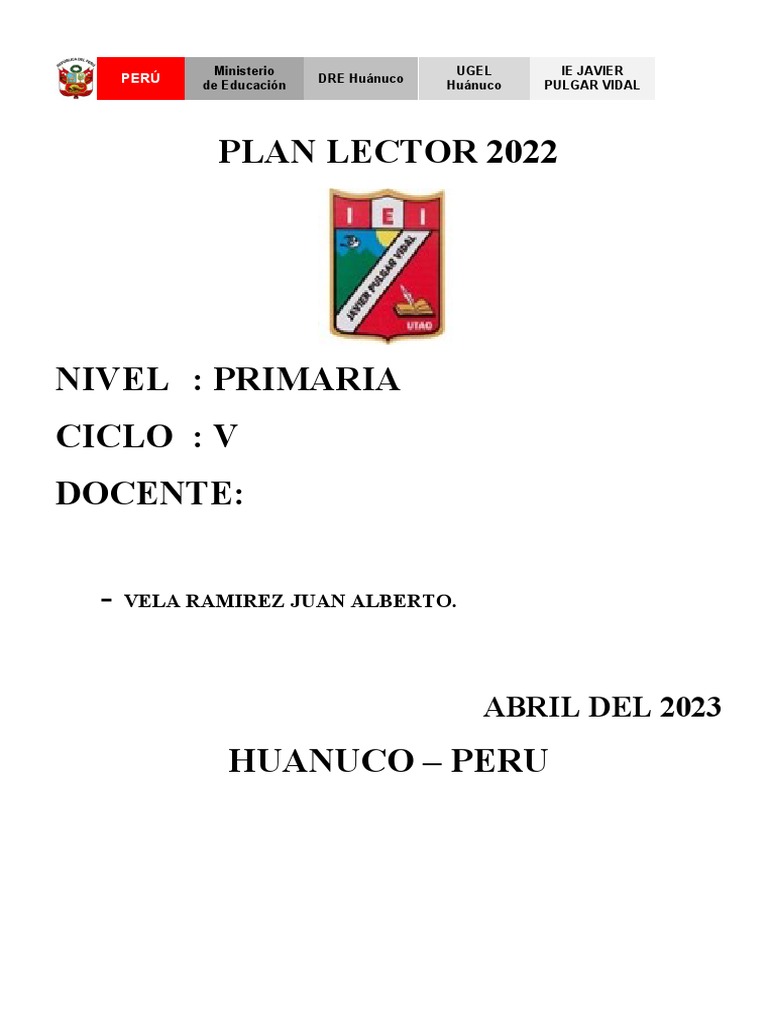 Plan Lector 2023 para Sexto Grado en Perú | PDF | Comprensión lectora ...