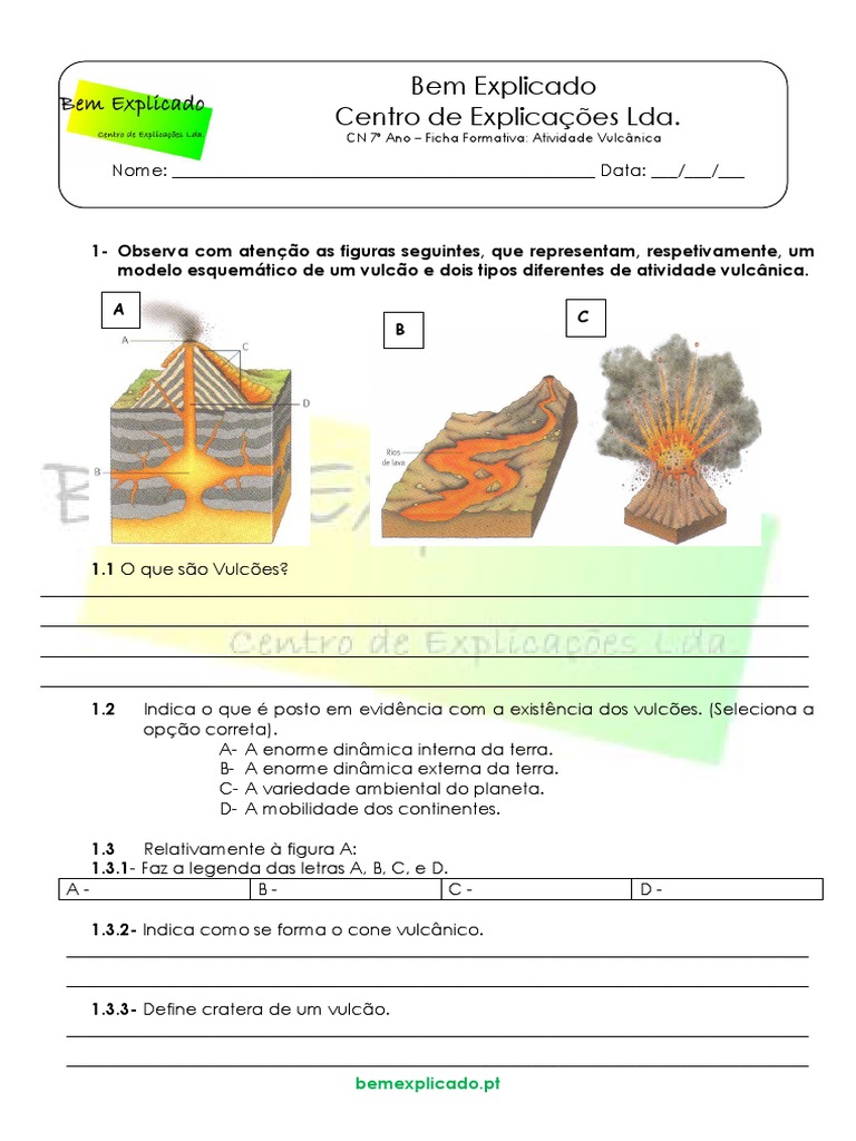 Ficha Vulcões Pdf Tipos De Erupções Vulcânicas Vulcão