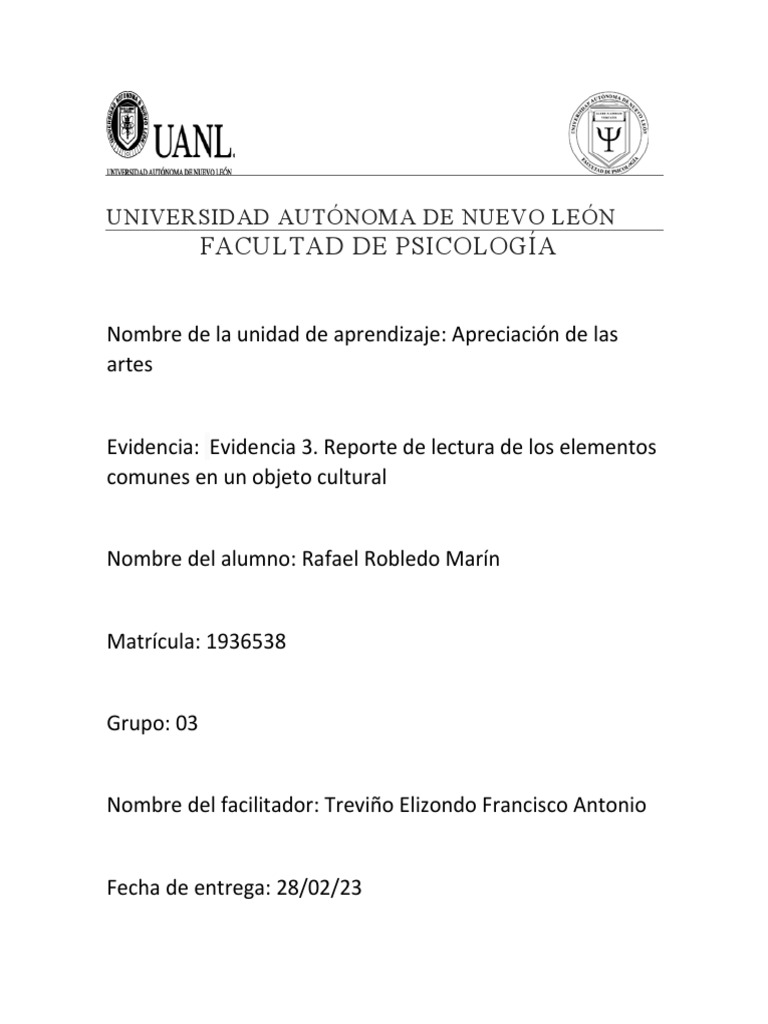 Evidencia 3 reporte de lectura de los elementos comunes en un objeto