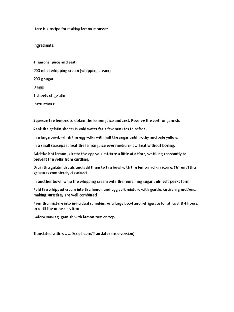 Here is a recipe for making lemon mousse pdf