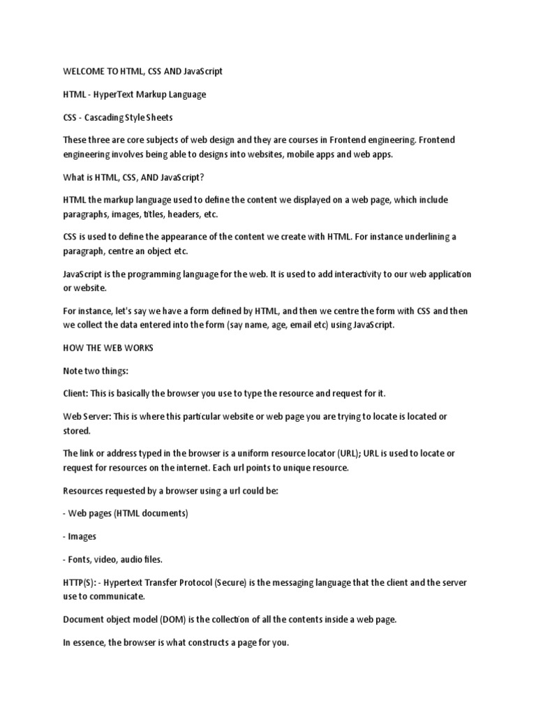 WELCOME TO HTML, CSS AND JavaScript | PDF | World Wide Web | Internet & Web