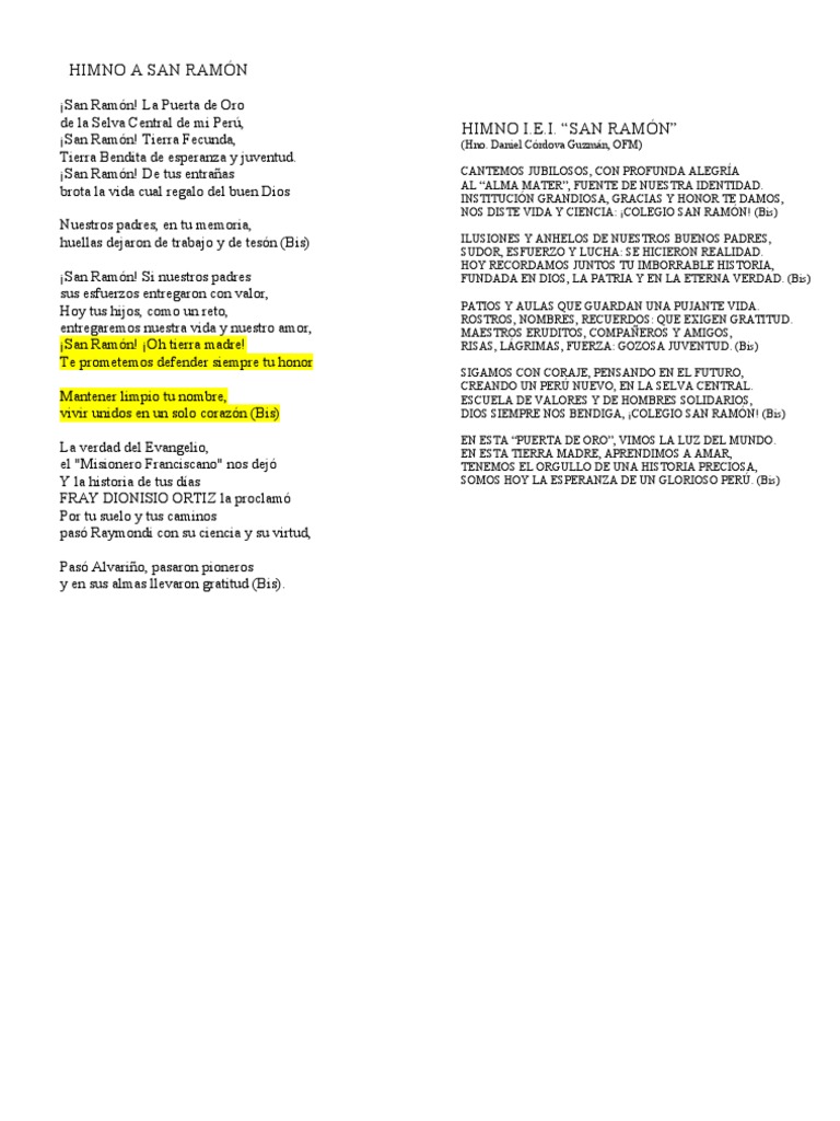 Himno S.R - Himno A La Iei San Ramón 2022 | PDF